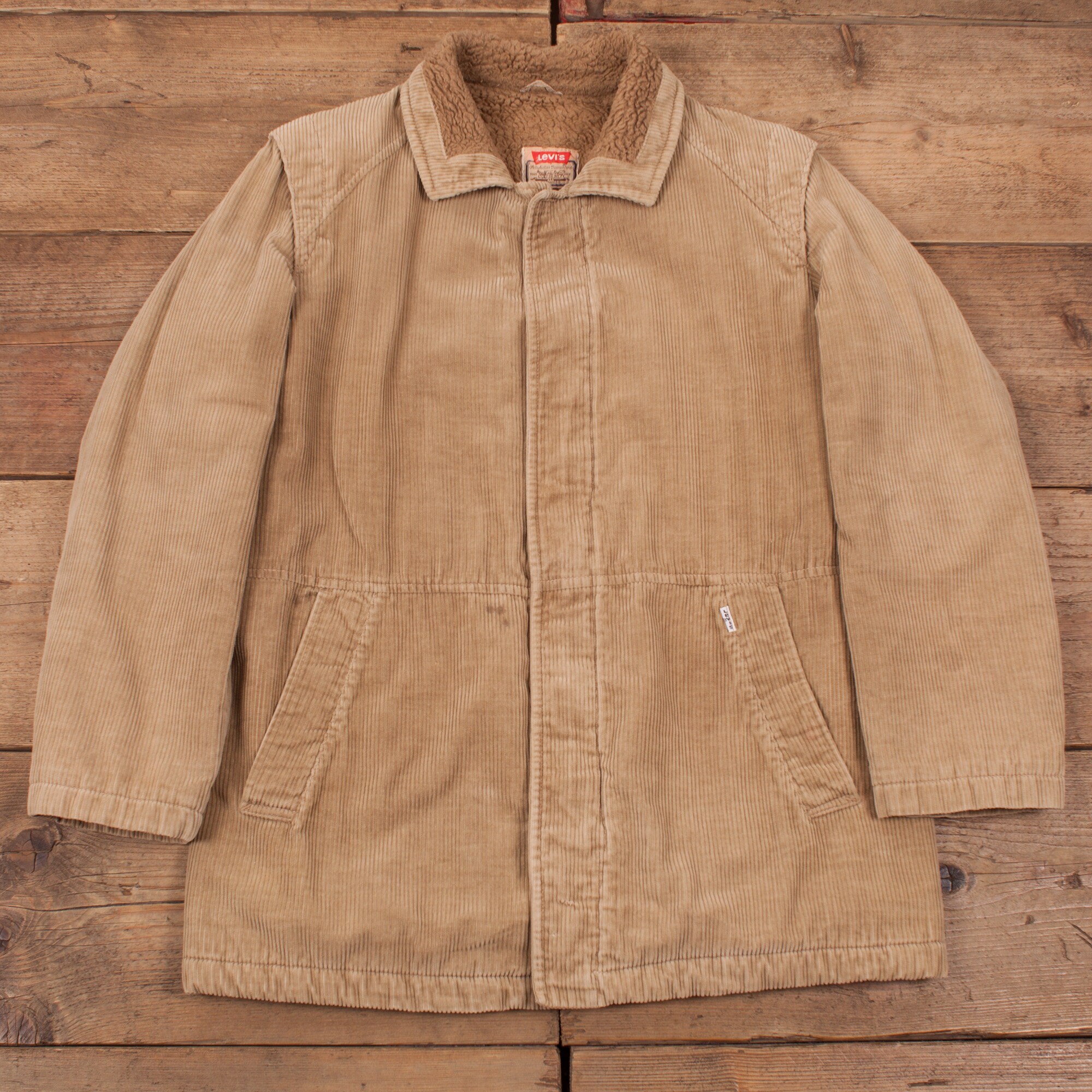 Image of Mens Vintage 90S Levis Beige Chunky Corduroy Sherpa Coat Jacket M 38" R18732