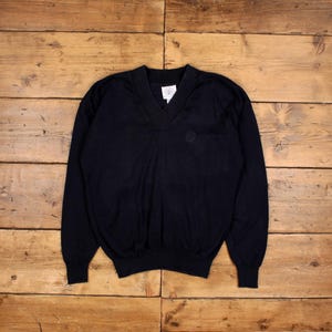 Vintage Care Isle Kniters Pullover XL 90er Logo USA Made V-Ausschnitt Blau