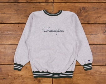 Vintage Champion Spell Out Sweatshirt XL des années 90, fabriqué aux États-Unis avec logo à tissage inversé pour homme