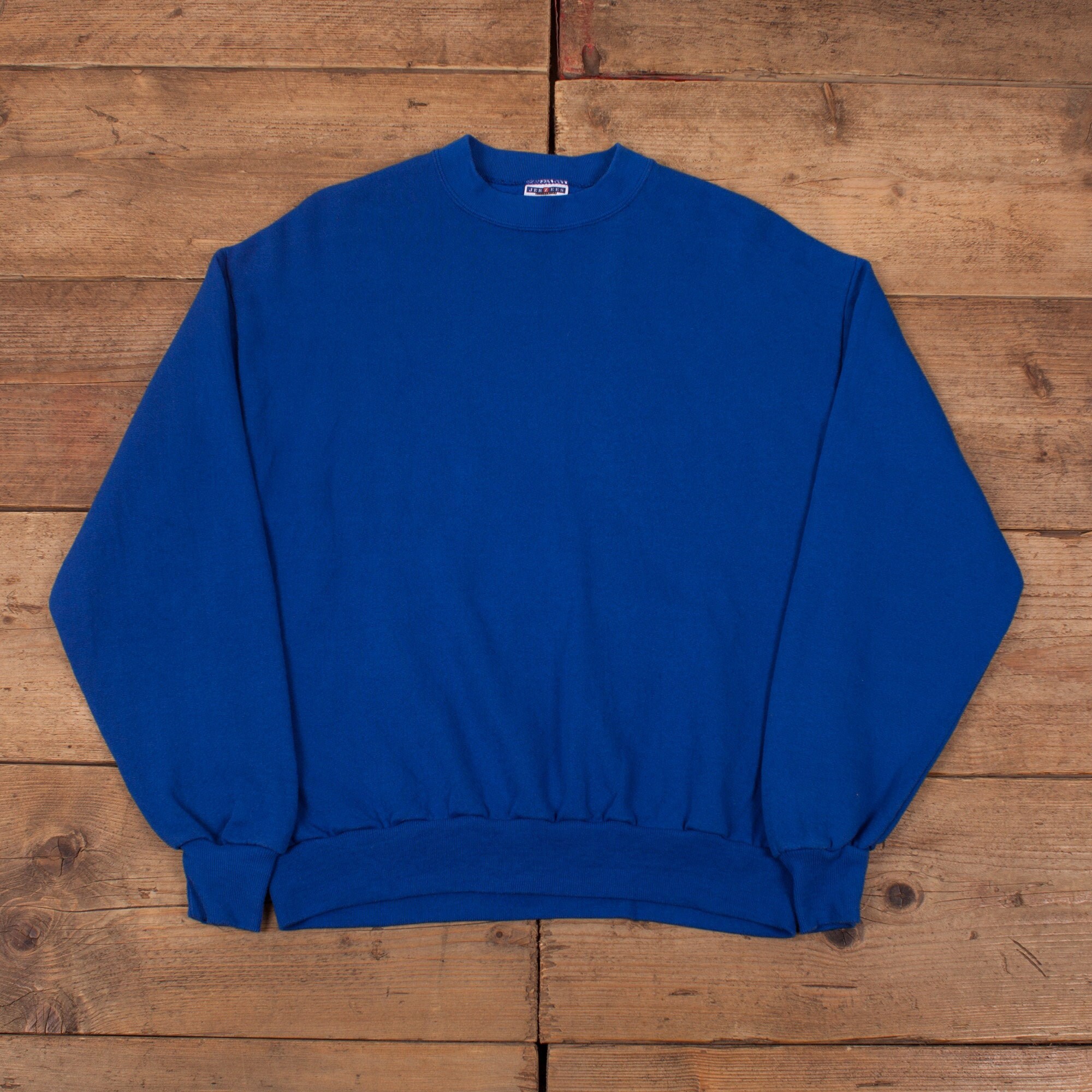 Image of Mens Vintage 90S Jerzees Blue Blank Round Neck Sweatshirt Usa Made M 40" R18225