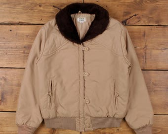 Vintage Bomber Jacket S 90s Beige Womens