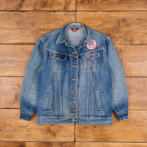 Jaqueta jeans vintage Lee L EUA fabricada nos anos 80 Stonewash Trucker Jean feminino azul