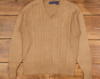 Vintage Cambridge Jumper Sweater L 90s College V-neck Beige