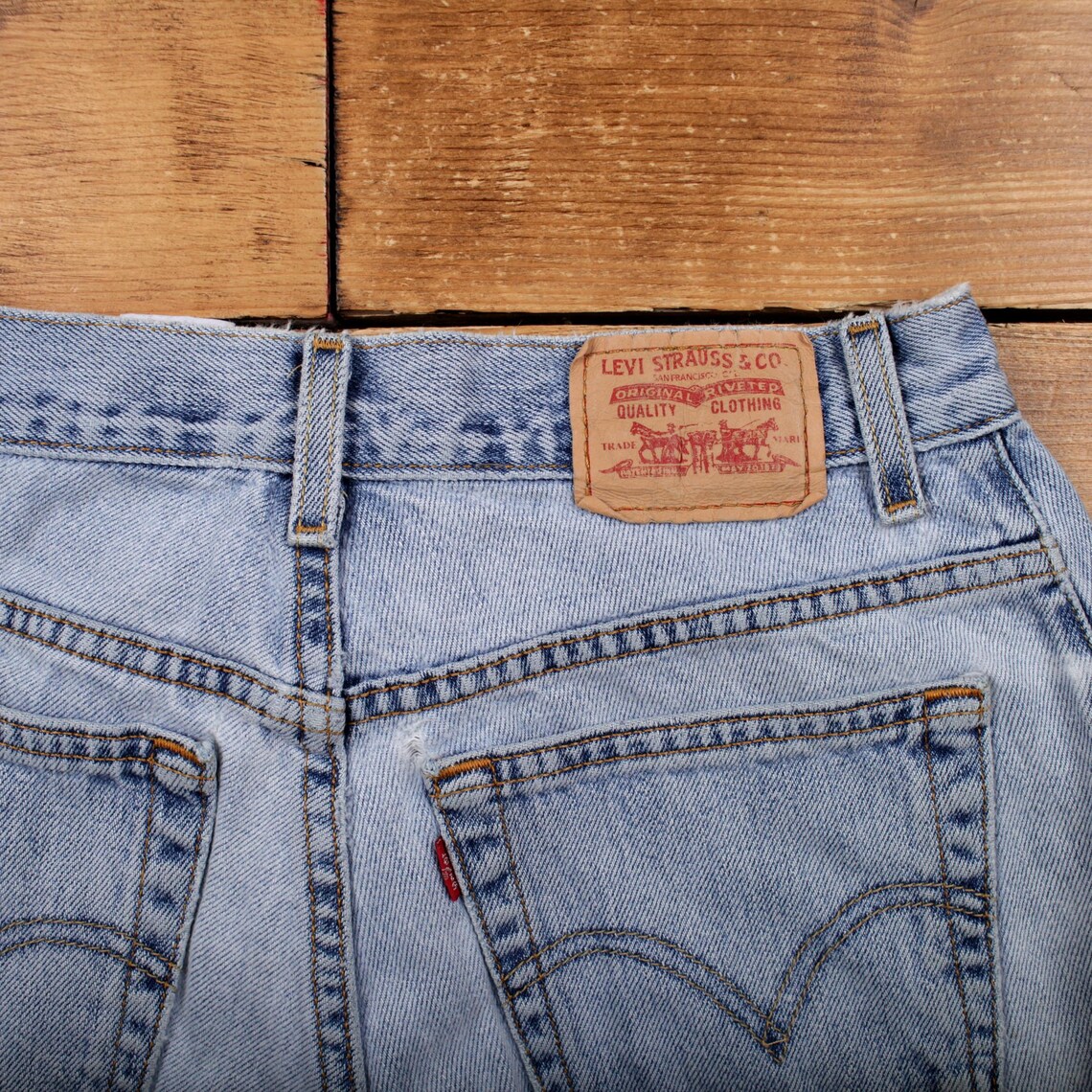 Vintage Levis Jeans 29 x 29 Stonewash Straight Blue Womens Red Tab Denim, foto 4 di 5