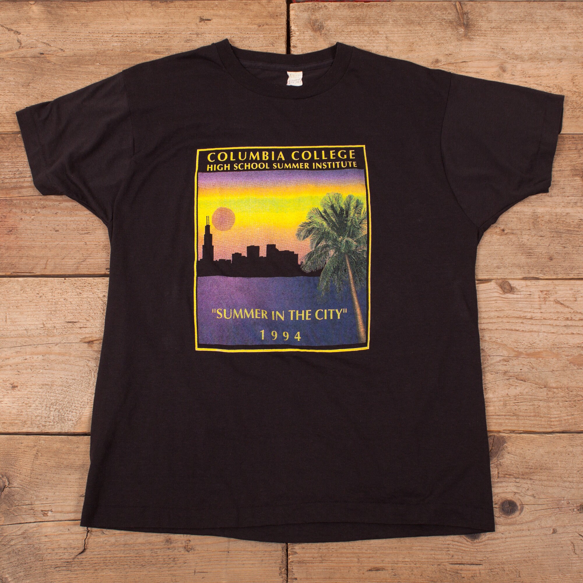 Image of Men's Vintage 90S Black College Graphic Single Stitch Thin T-Shirt L 44" R17558