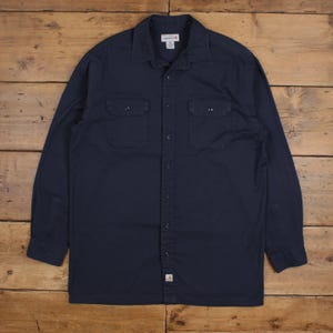 Vintage Carhartt Workwear Shirt Button XL Tall Mens Long Sleeve Blue Solid
