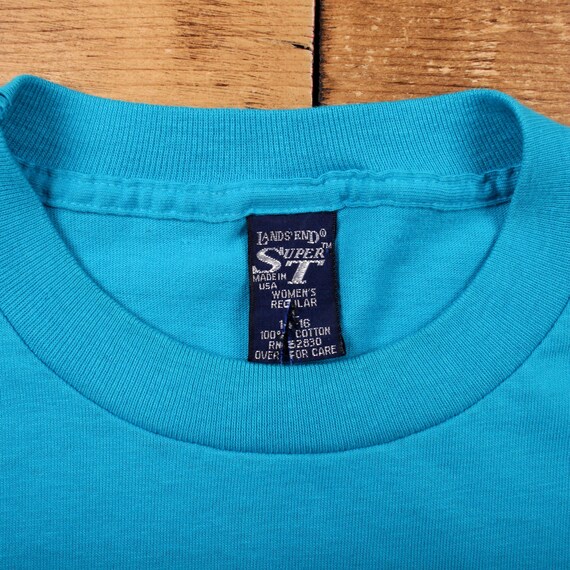 Vintage Single Stitch T Shirt Blank L 90s USA Made Lands End Blue 