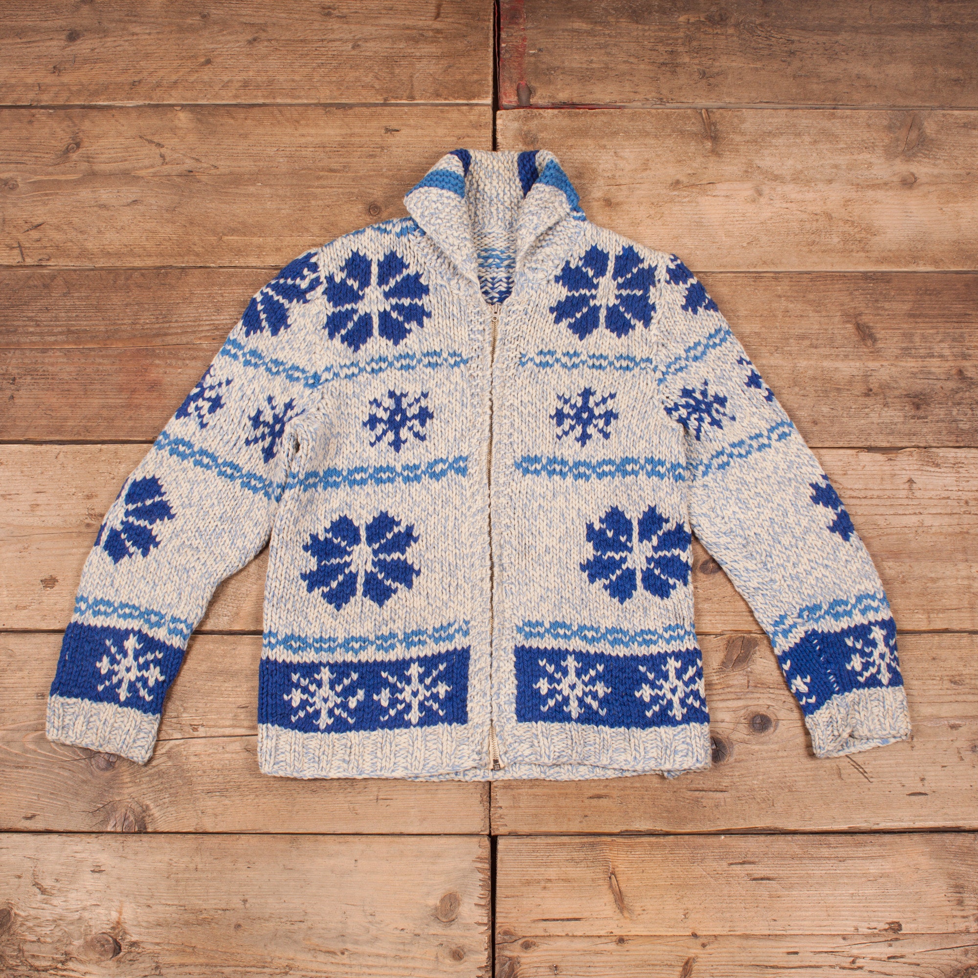 Image of Mens Vintage 50S Cowichan Shawl Cardigan Sweater Lightning Zip Small 36" R14212