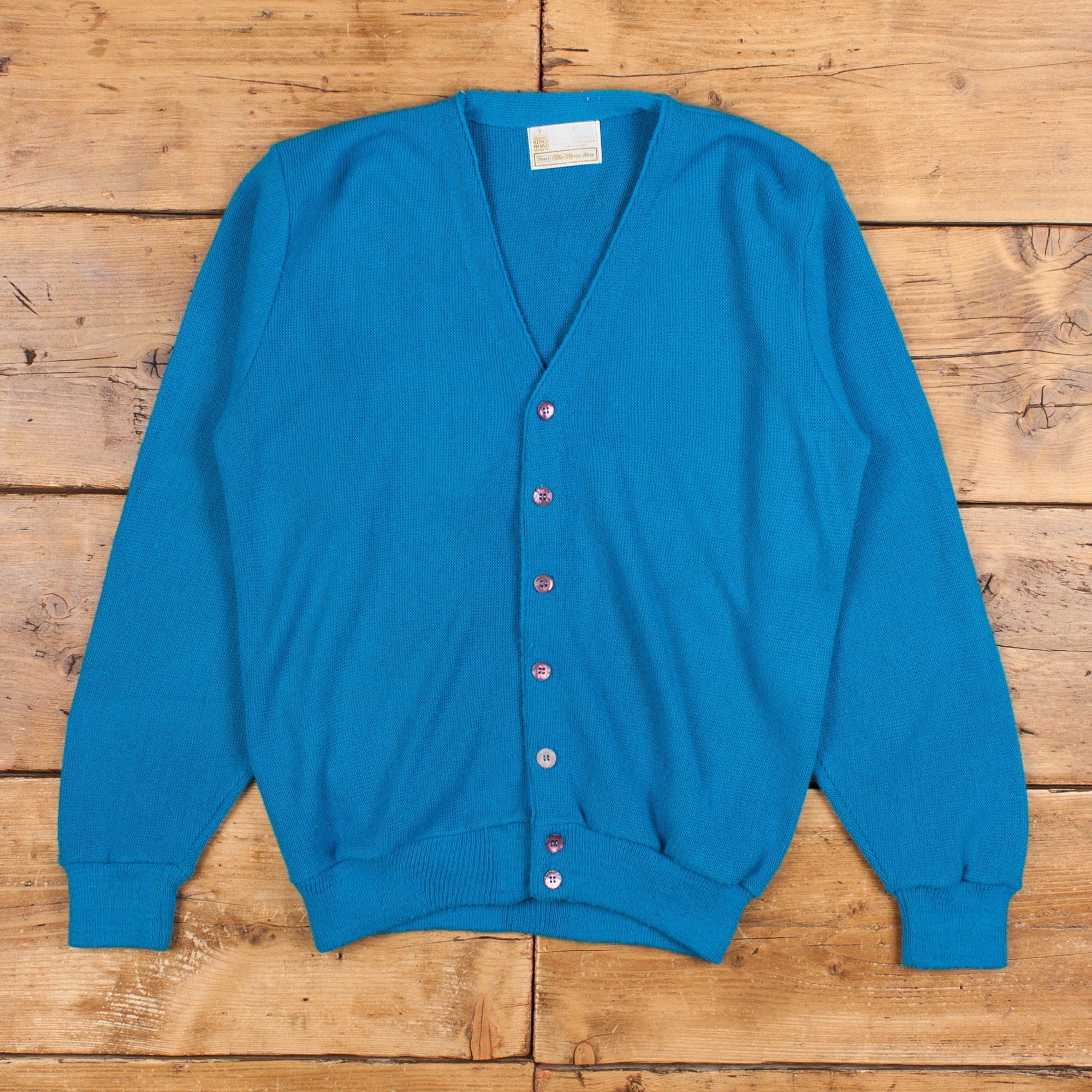 Vintage Sears Cardigan M 60s Kings Road Button V-neck Blue Vintage Sears Cardigan M 60s Kings Road Button V-neck Blue