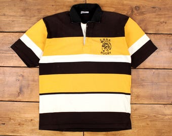 Vintage Barbarian Rugby T-shirt S Mens 90s Red White Striped Long