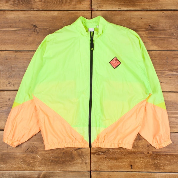 Vintage Ocean Pacific Windbreaker Jacket XL 80s Neon Yellow Zip