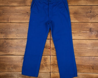Vintage French Workwear Pants Trousers 35x31 Mens Straight Blue Cotton