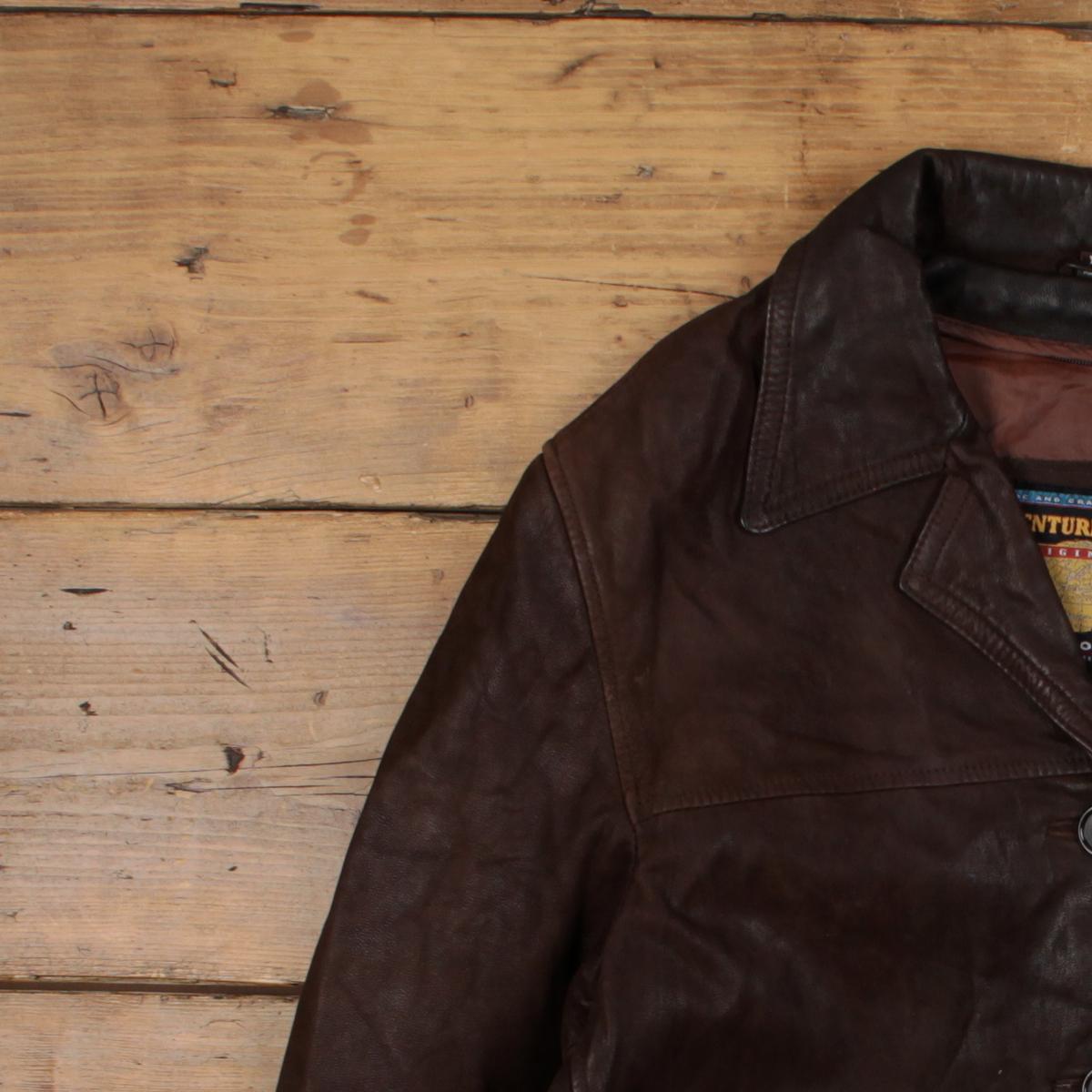 Vintage Wilsons Leather Jacket XL Car Coat Adventure Bound Brown