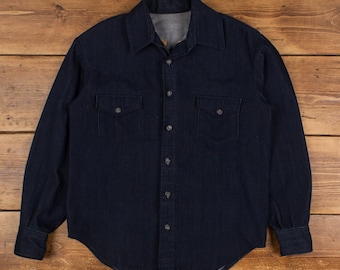 Vintage Denim Shirt Button L 80s Harley Davidson Embroidered  Mens Long Sleeve