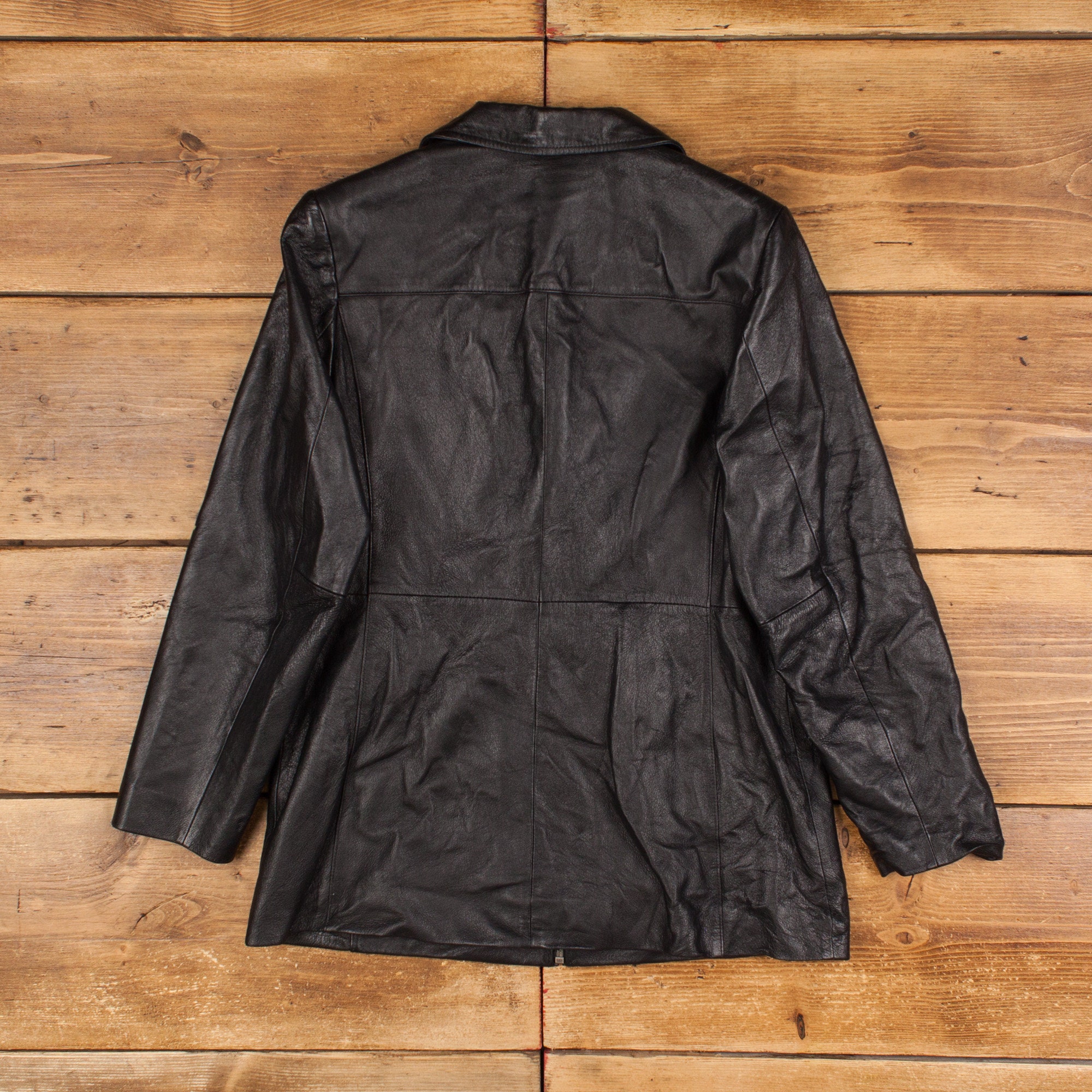 Vintage Worthington Leather Jacket M Petite Coat Black Womens Zip