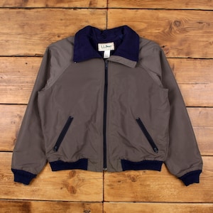 Vintage L.L.Bean Windbreaker Jacket L 90s Bomber Fleece Lined USA Made Grey