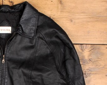 ジャケット・アウター Vene Italian Jacket Vintage Venezia Leather Jacket XL 90s Over Coat Black - Etsy