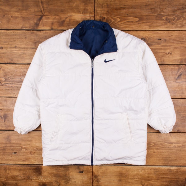 Vintage Nike Puffer Jacket L Swoosh Reversible White Zip