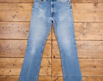 Vintage Levis 517 Jeans 32 x 34 90s Stonewash Bootcut Blue Orange Tab Denim
