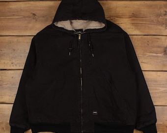 Vintage 1990s Walls Black Hooded Cinched Active Jac Work Jacket