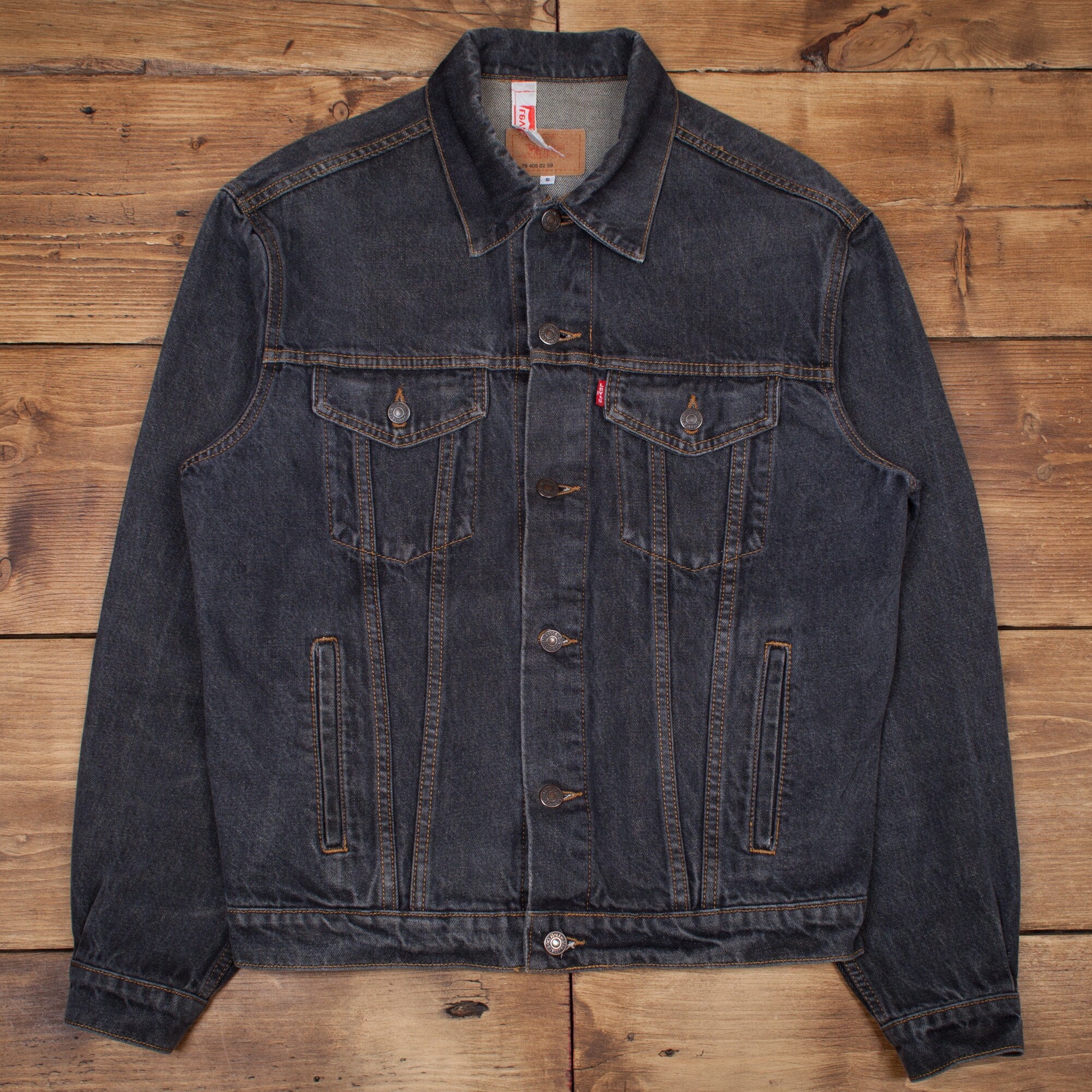 Vintage Levis Trucker Jacket Small Oversized Faded Black Denim