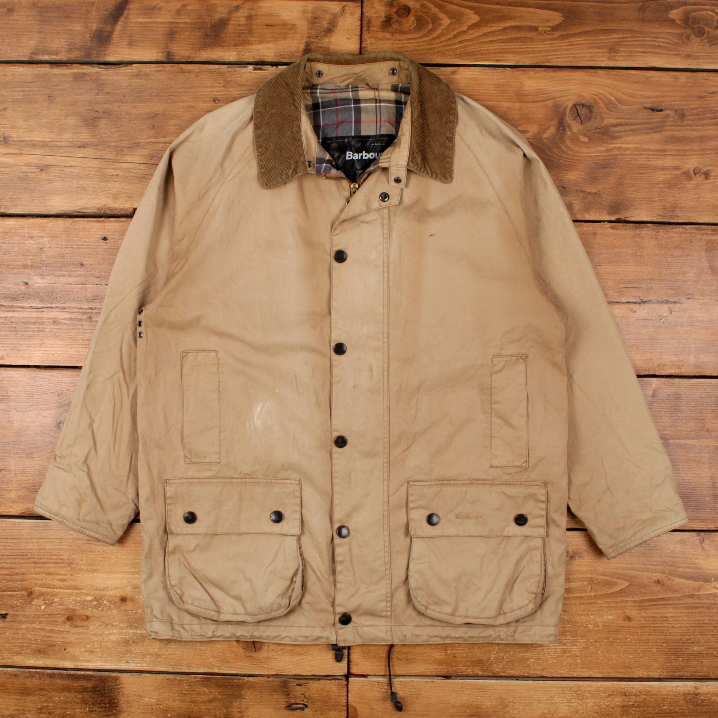 Barbour Beaufort Wax Jacket M Mens 00s Beige Snap Lined Field