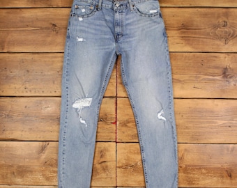 Levis 512 Jeans 33 x 32 cm Slim Tapered Bleu Denim Délavé clair à rayures rouges