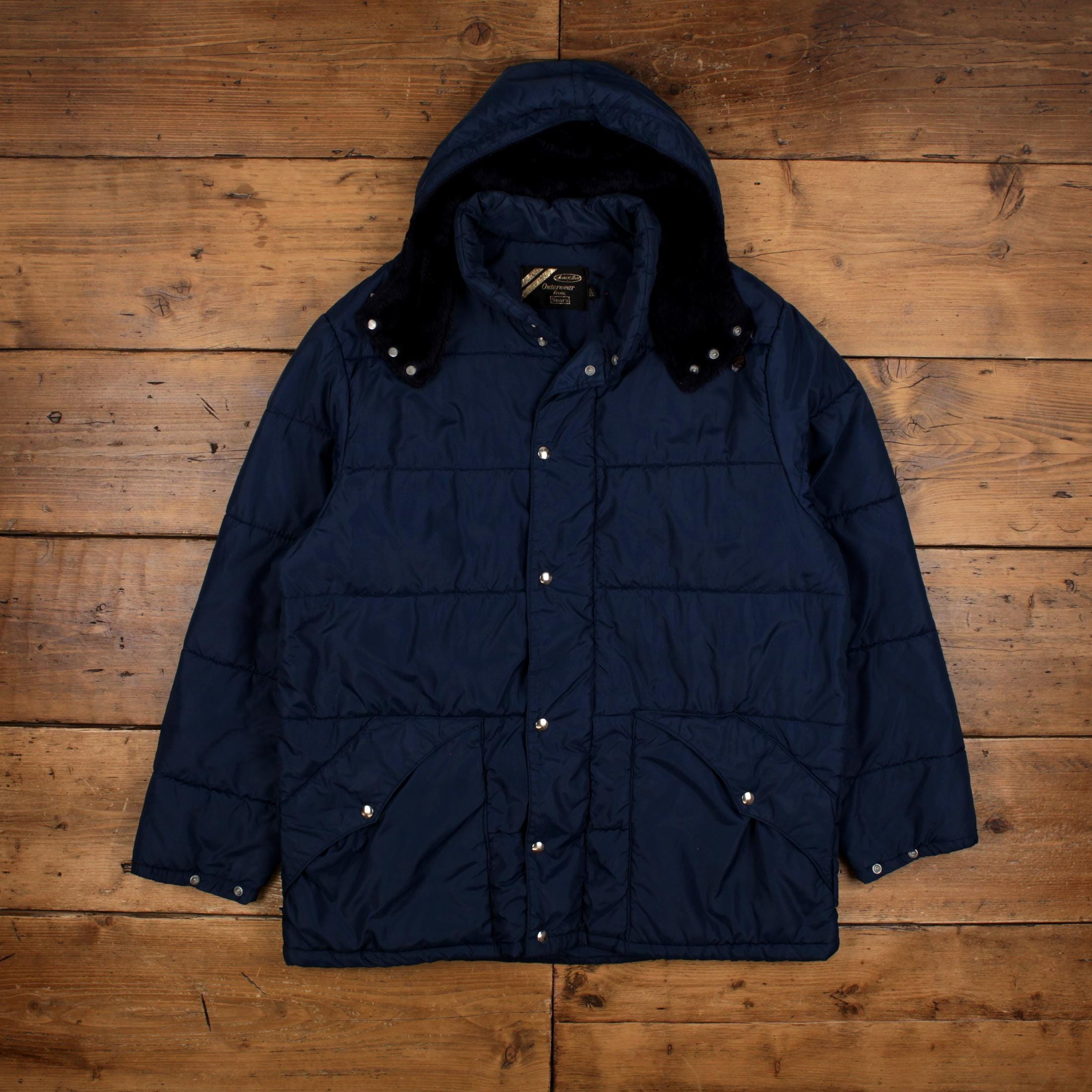 Chaqueta acolchada vintage Sears 2XL, años 80, con capucha, color
