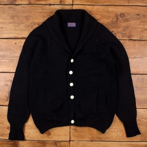 Vintage Pendleton Wool Cardigan M Mens 80s Shawl Collar USA Made Blue Knit