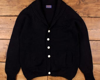 Cárdigan de lana Pendleton vintage, talla M, para hombre, estilo años 80, cuello chal, fabricado en EE. UU., color azul.