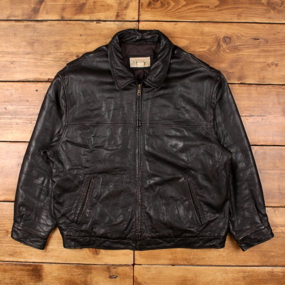 Vintage St John's Bay Leather Jacket 2XL Bomber Brown - Etsy