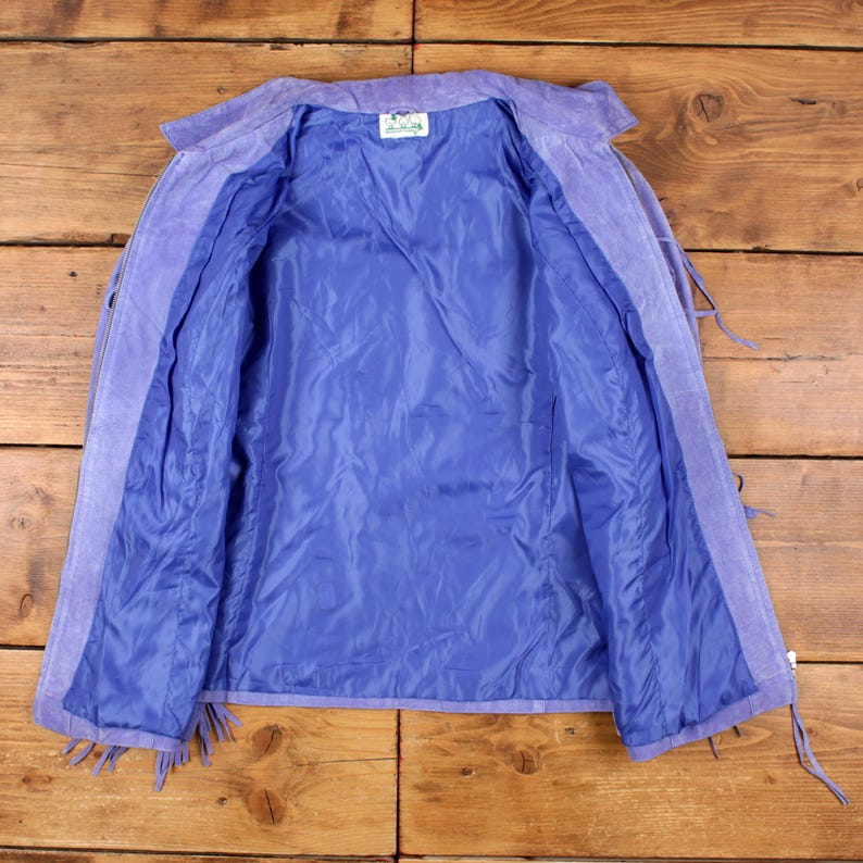 Vintage The Quacker Factory Leather Jacket 2XL Western Suede Fringed Purple image 4