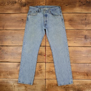 Levis 501 jeans 33 x 32 blauw, normaal, recht, vervaagd licht stonewash-denim met knopen