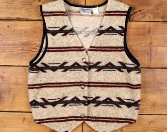 Vintage Wrangler Workwear Jacket L 80s Western Gilet Vest Fleece Striped