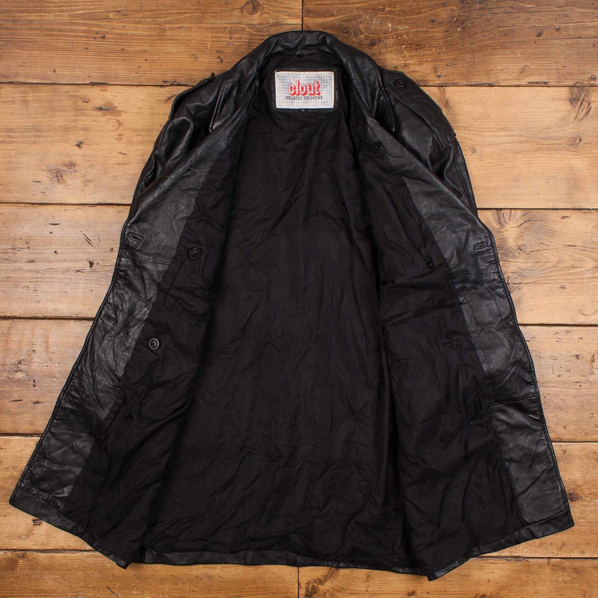 Vintage Clout Leather Jacket L 80s Longline Black Womens - Etsy