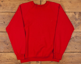 Vintage Fruit Of The Loom Blank Sweatshirt L Slim 90s USA Made Raglan Red