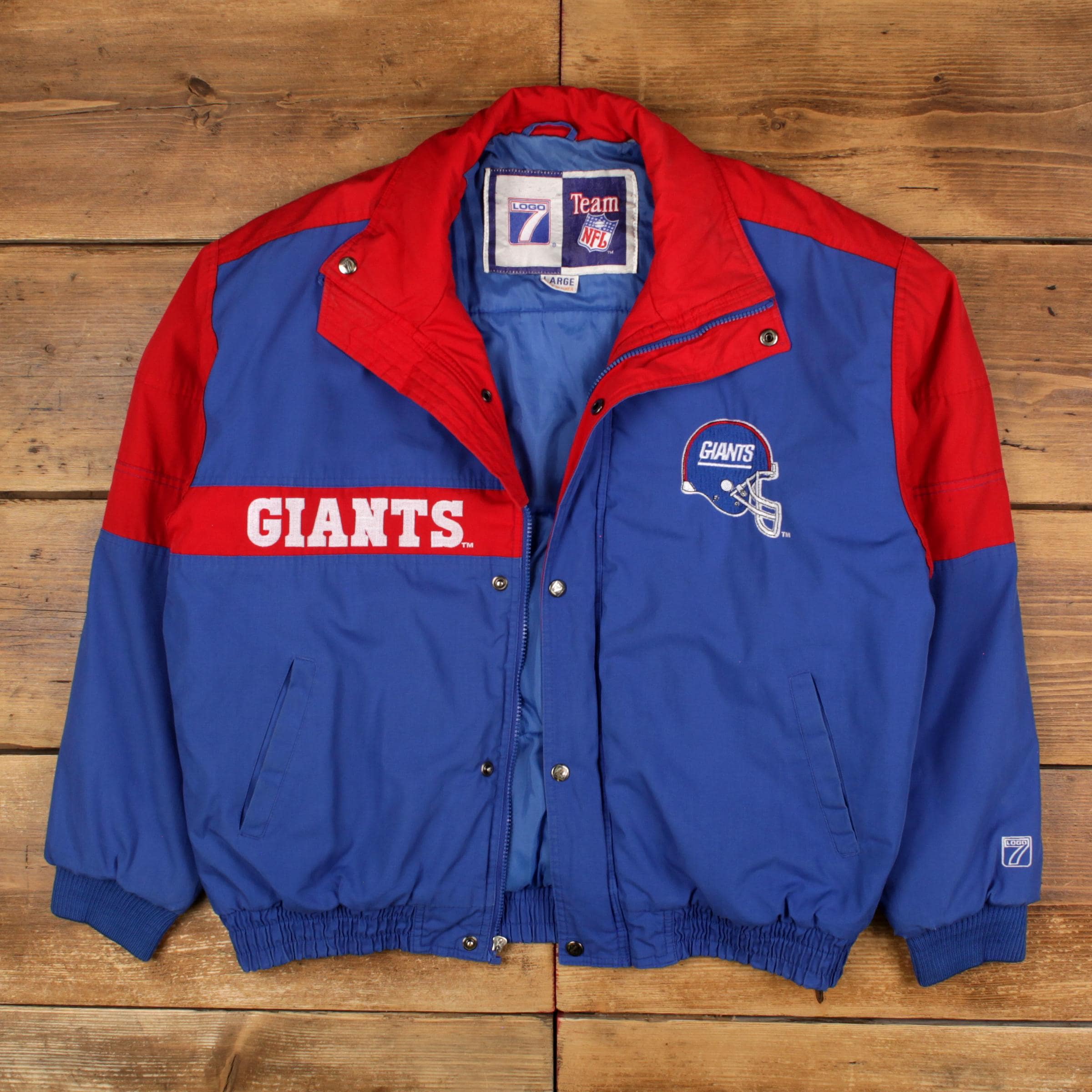 Vintage Logo 7 Windbreaker Jacket L 90s NFL New York Giants Blue