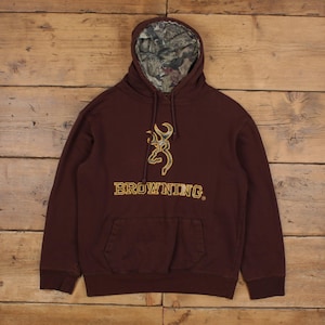 Browning Hoodie Sweatshirt M Mens Logo Spellout Realtree Camo Outdoor Brown image 1