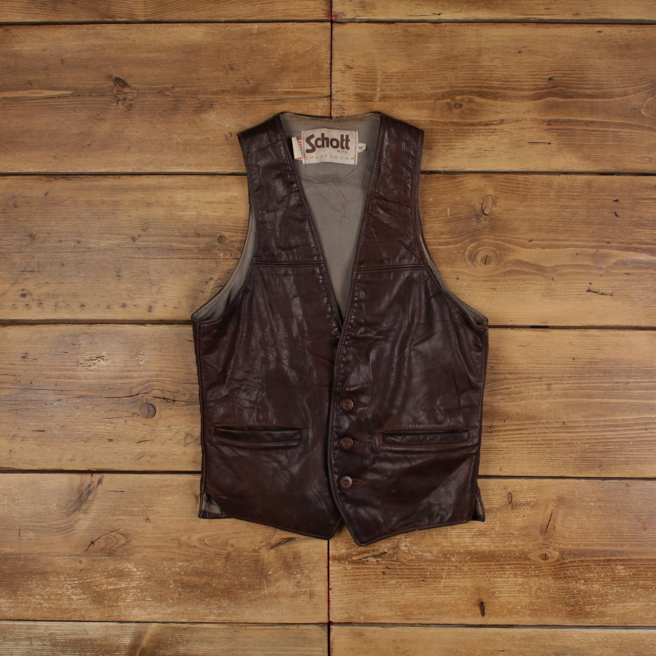 Vintage Schott Leather Gilet S 80s Vest USA Made Brown - Etsy