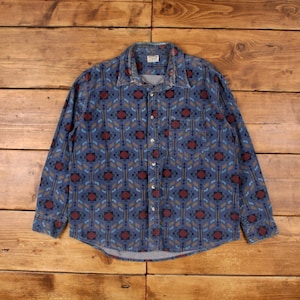 Vintage Five Brother Chamois Shirt Button XL 90s Western Aztec Mens Blue