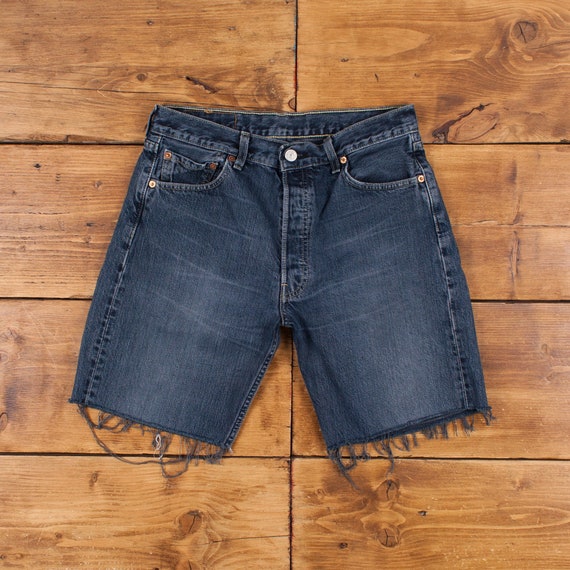 Vintage Levi's Denim Shorts 29 Levis 501 Raw Hem Dark Wash Bermuda Blue