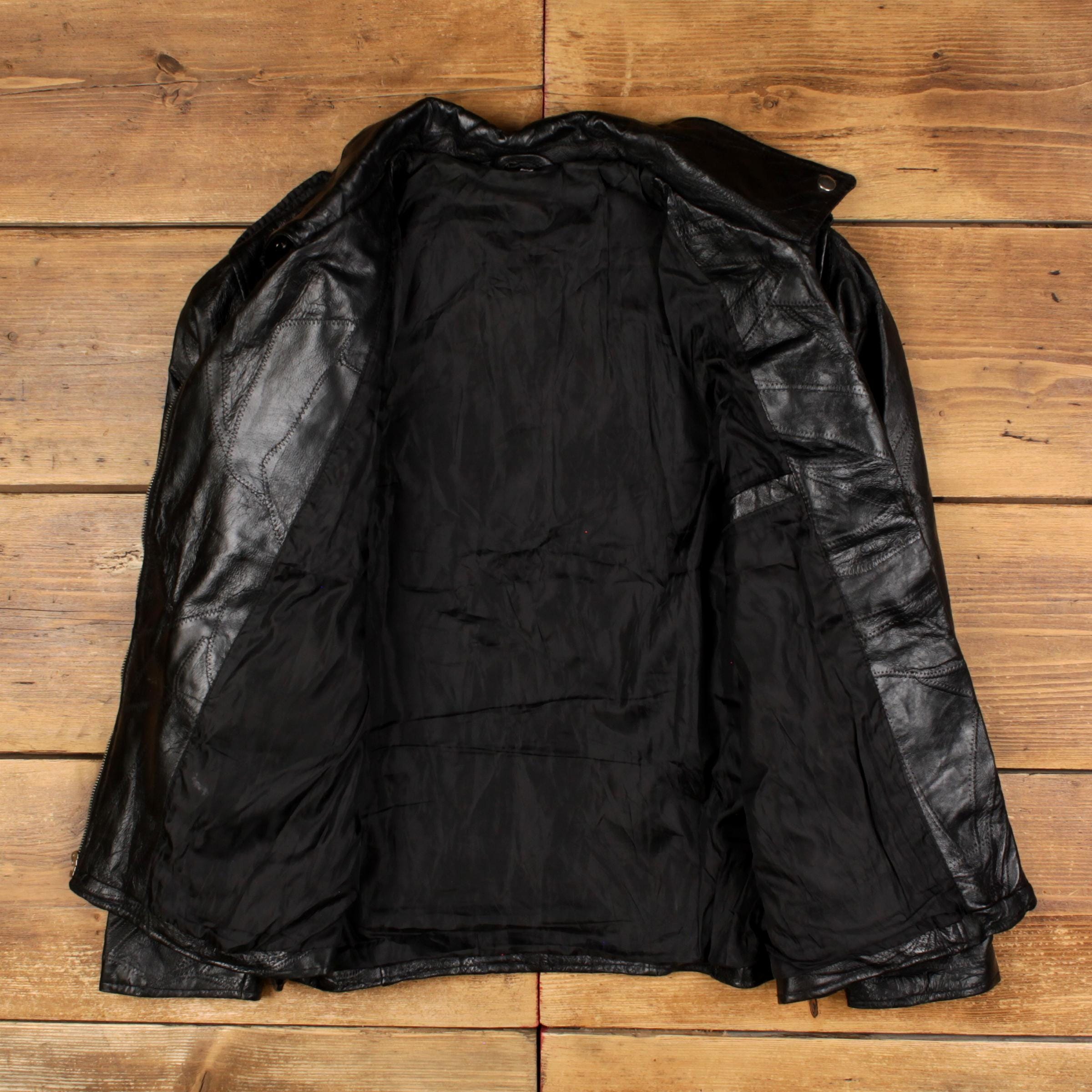 Vintage Leather Jacket XL 90s Biker Patchwork Black - Etsy