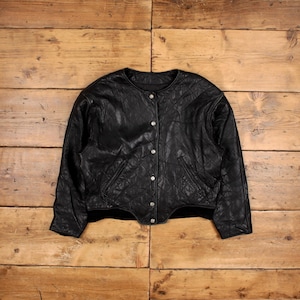 Vintage Veste en cuir Express M bomber court matelassé années 80 noir femme