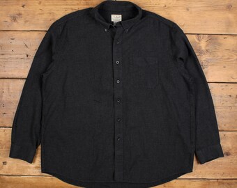 L.L. Bean Flannel Button Shirt XL Mens Cotton Dark Houndstooth Grey