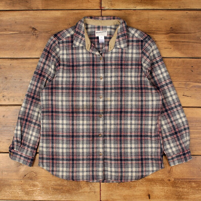 Vintage Pendleton Wool Flannel Shirt Plaid L Womens Long Sleeve Heritage Outdoor image 1