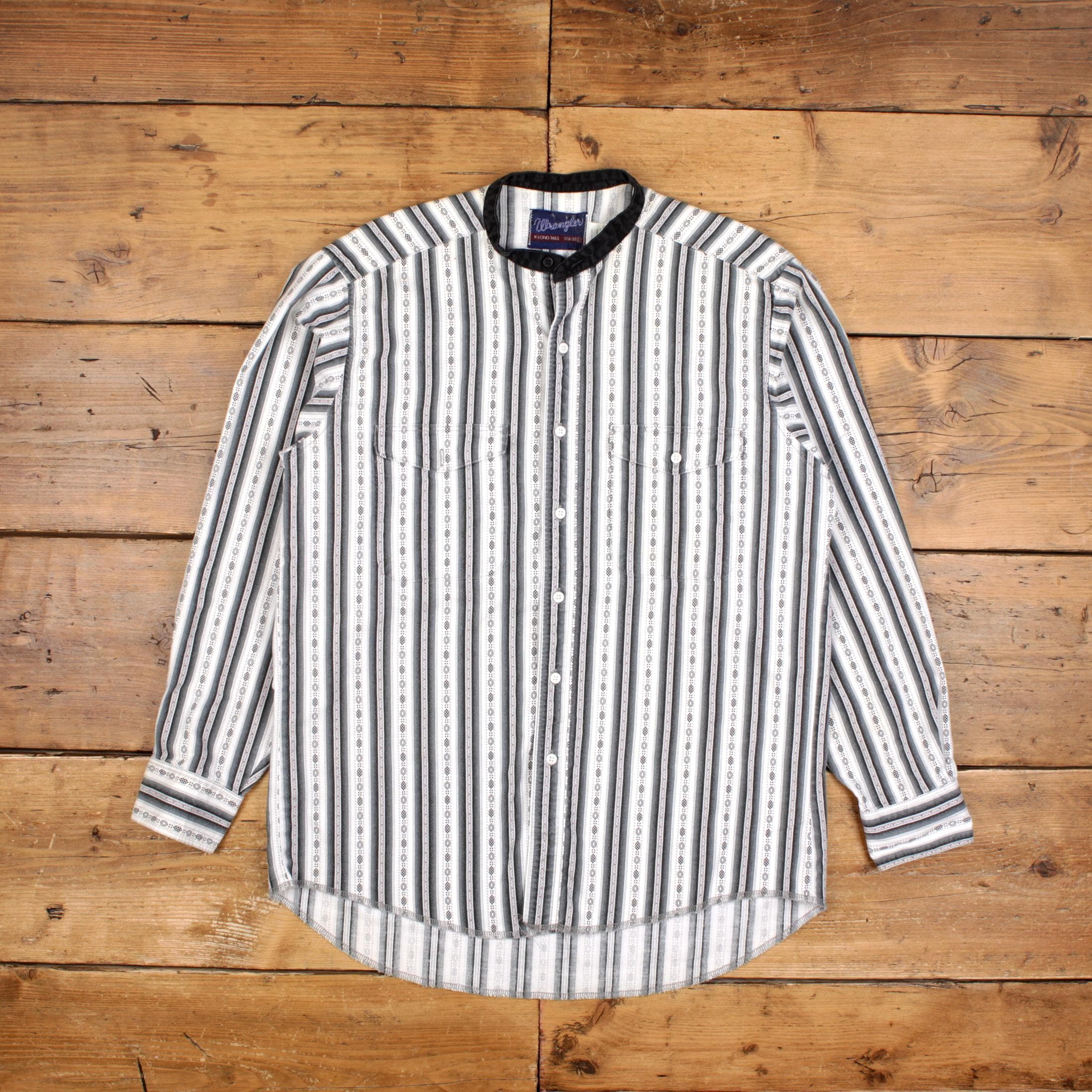 Tru Clothing Men's Retro Nehru Collar Shirt – White Striped Detachable Collar Shirt 2XL - View #6