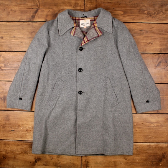 60〜70s vintage wool collarless jacket Vintage Zero King Wool Coat 2XL 50L Mens 70s Grey USA Made Lined