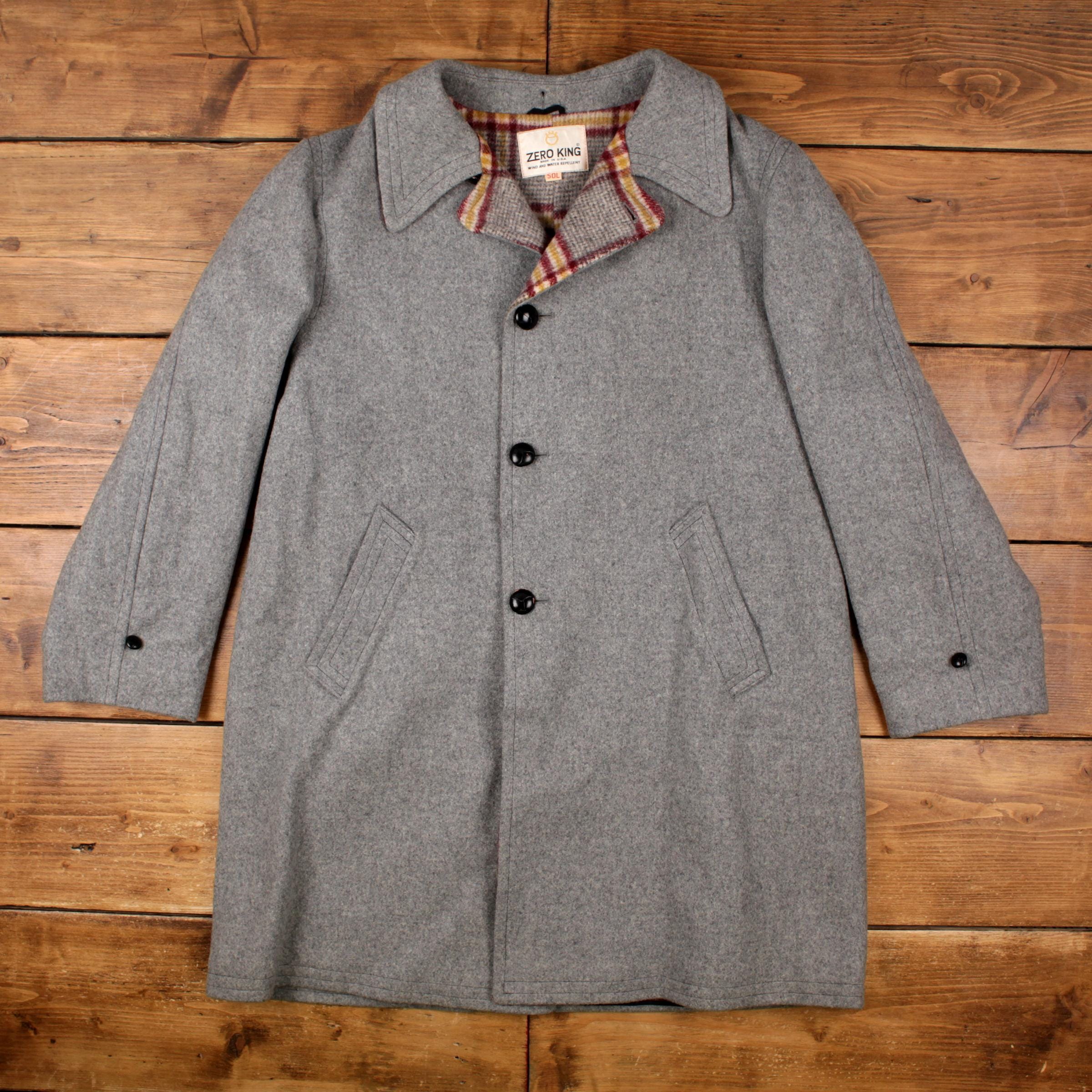Vintage Zero King Wool Coat 2XL 50L Mens 70s Grey USA Made Lined