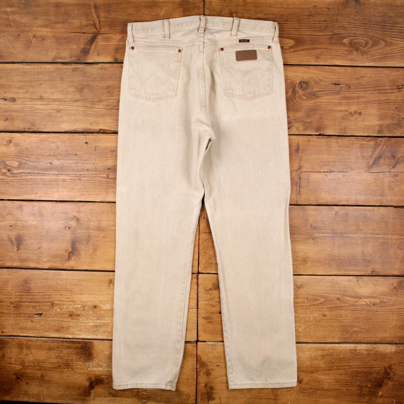 Vintage Wrangler Straight Jeans 38x34 90s Beige Zip Fly Mid Rise Denim Bild 2