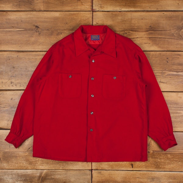 Vintage Pendleton Wool Shirt Button XL 70s Mens Long Sleeve Red Solid